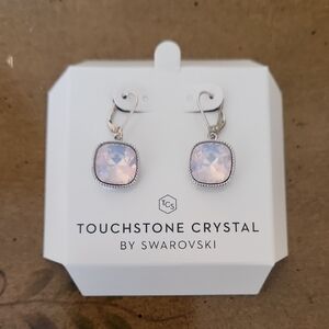Touchstone Crystal Pink and Silver Earrings with Elegant Cushion-Cut Design NEW